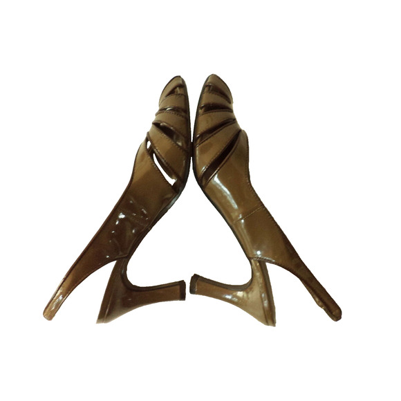 BANANA REPUBLIC 7M MOCHA BROWN PU PATENT LEATHER SLINGBACK OPEN TOE SANDAL SHOE - Picture 6 of 8